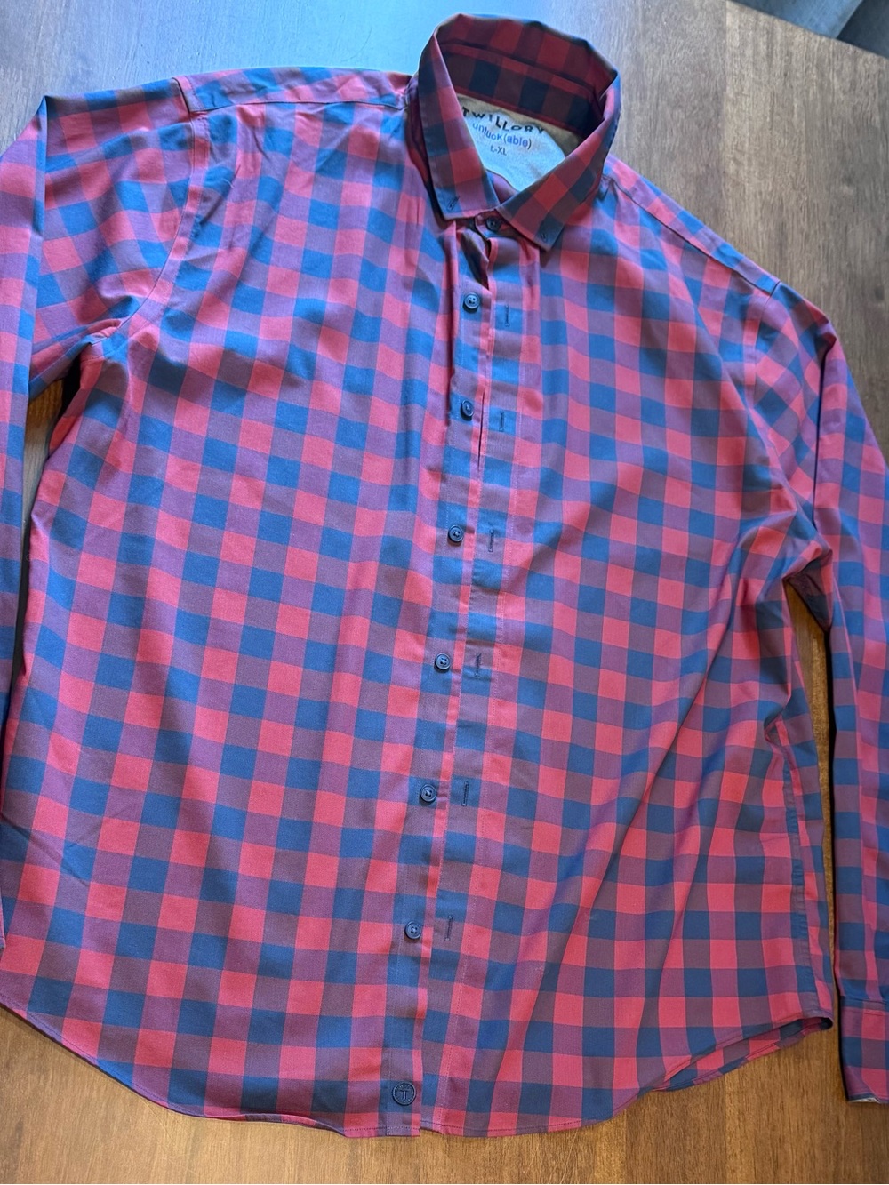 Men's Checked Button-Up Shirt - Red & Blue